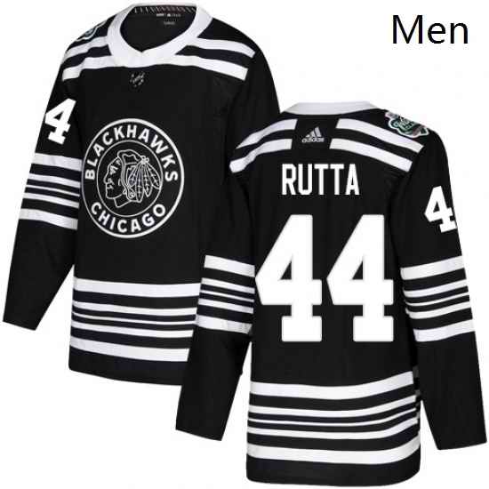 Mens Adidas Chicago Blackhawks 44 Jan Rutta Authentic Black 2019 Winter Classic NHL Jersey
